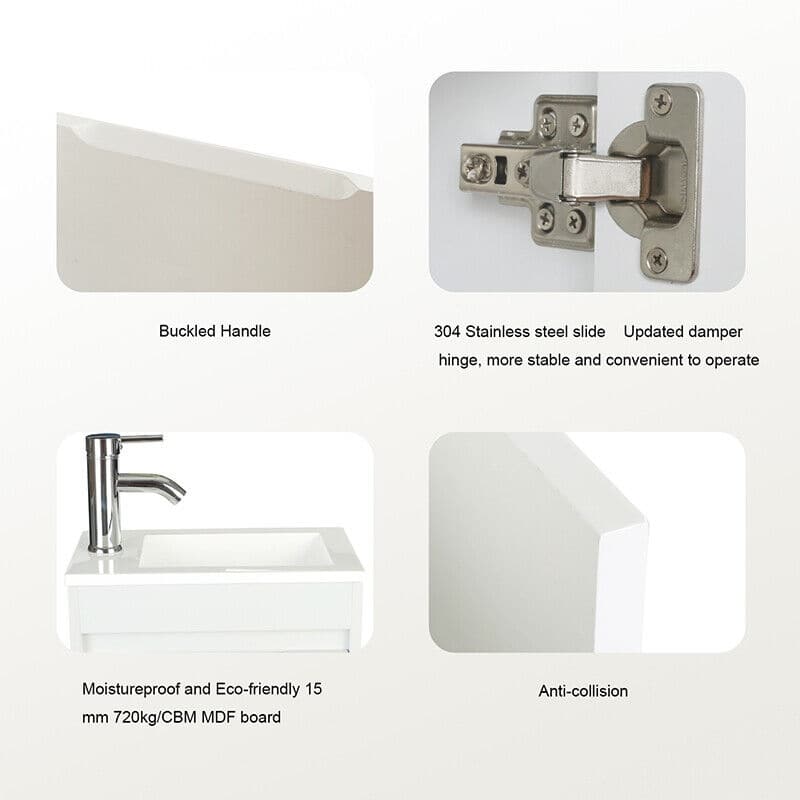 Eclife 16" Bathroom Vanity Resin Sink Set Chrome Faucet & Pop Up U Shape Drain Small Combo