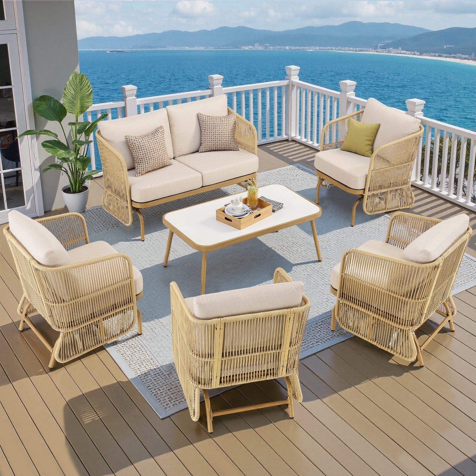 Pocassy Patio 2-Seat Sofa Glider Chair with Coffee Table