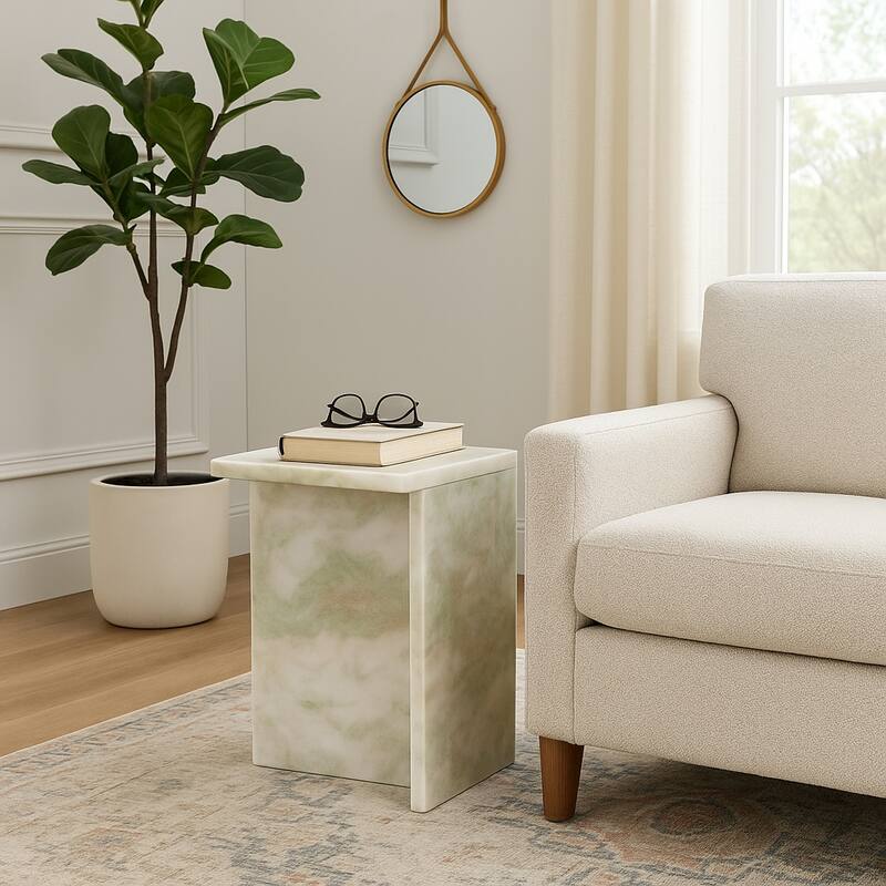 Stone Marble Accent Table Sculptural Geometric Base and Sleek Design