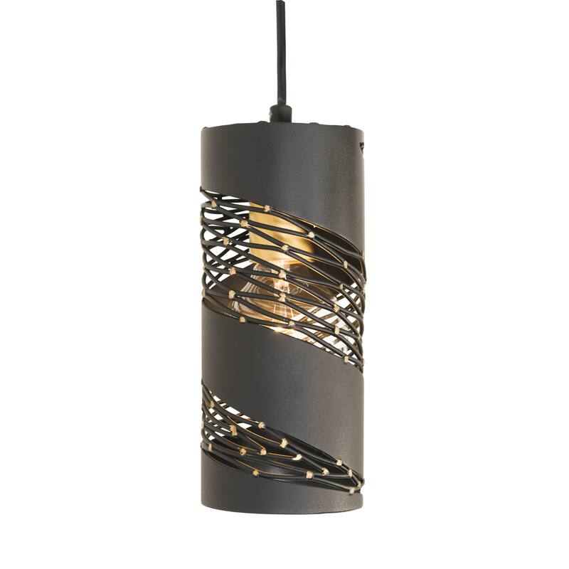 Varaluz Flow 1-Light Cylinder Mini Pendant - Matte Black/French Gold - Gold