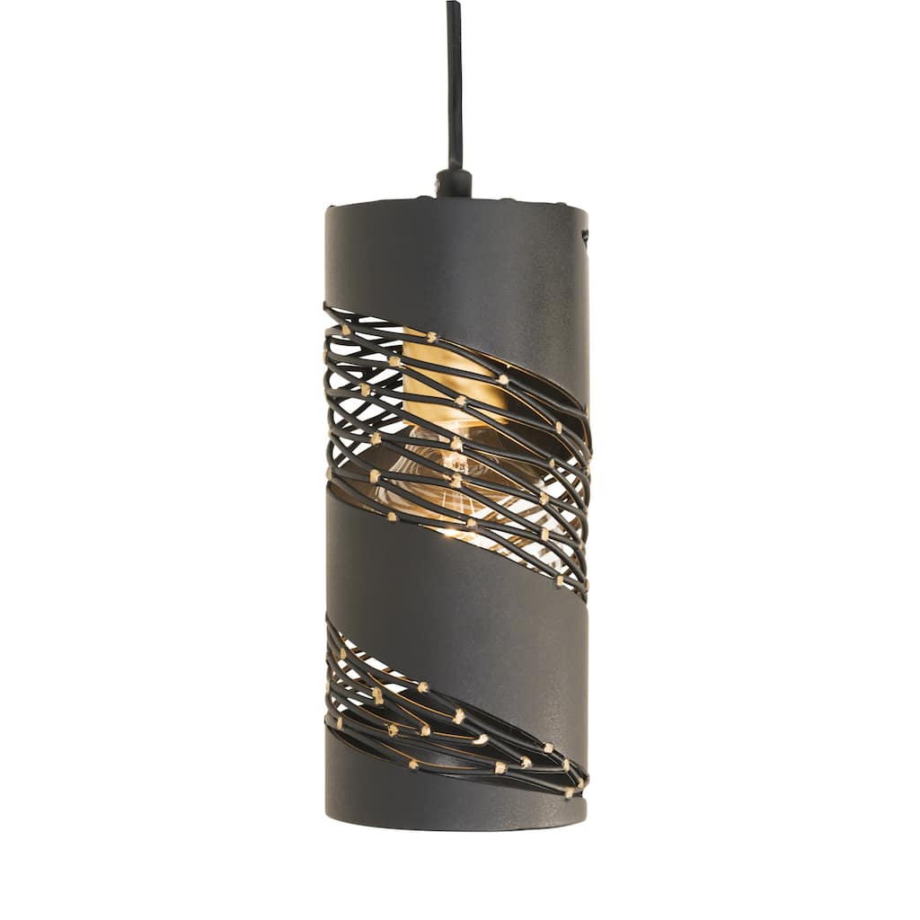 Varaluz Flow 1-Light Cylinder Mini Pendant - Matte Black/French Gold