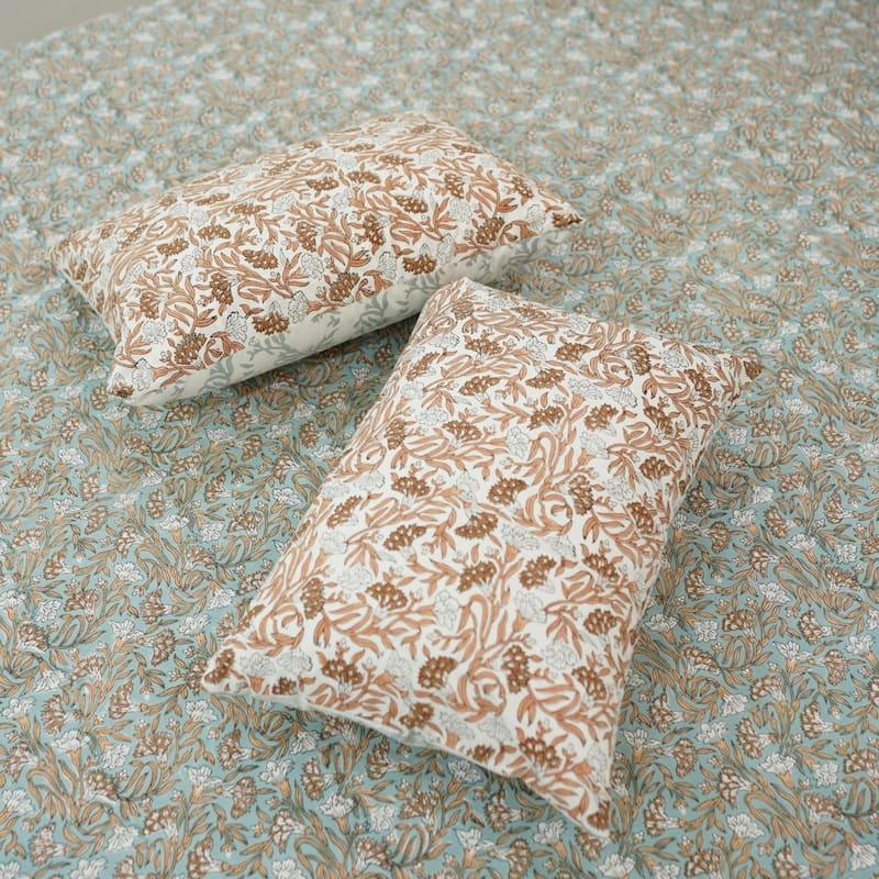 Fabdivine Cotton Hand Block Floral Flat Sheet Bed Room Home Décor Accent Gift