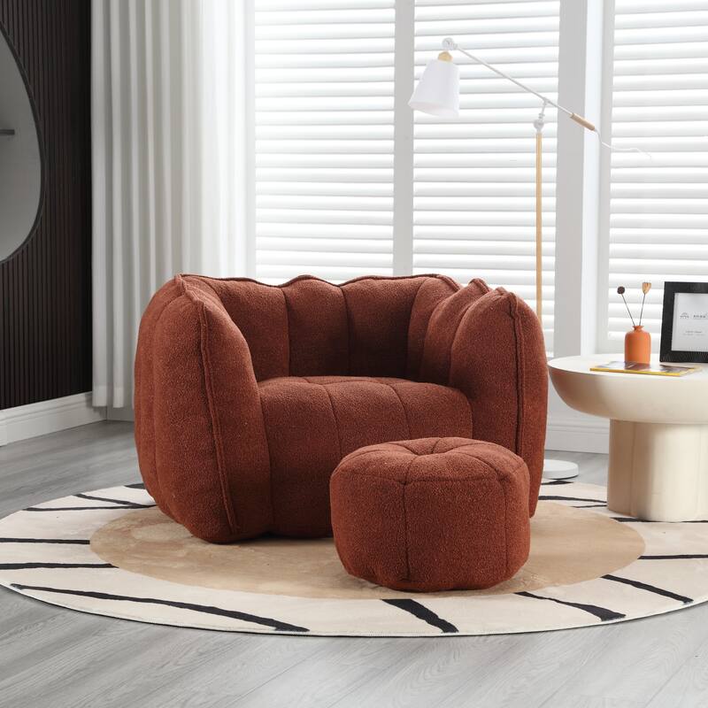 Soft Bean Bag Chair with High Resilient Foam for Adults, Comfortable Square Lazy Sofa with Footstool for Living Room