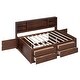 preview thumbnail 8 of 6, Full Size Wooden Captain Bed with Bookcase Headboard, Storage Bed with 4 Drawers and 2 Cabinets, for Kids Girls Boys