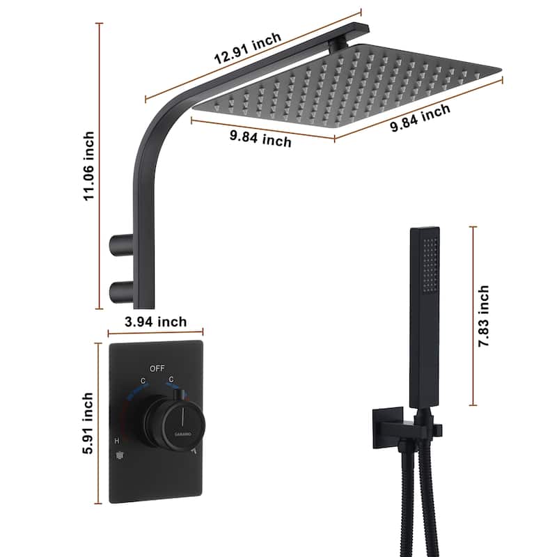 CASAINC Integrated 10 Inch Wall Mouted Shower Head 2 Function with Pressure Balancing Valve CUPC Certified