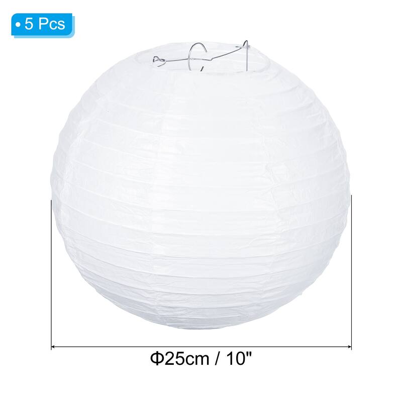 5 Pcs Paper Lanterns Round Hanging Chinese/Japanese Lantern Decor - White - 10"