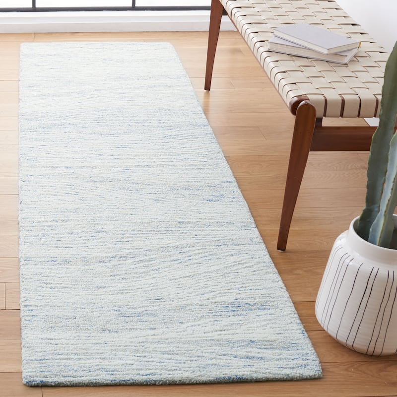 SAFAVIEH Handmade Metro Annarosa Modern Abstract Wool Rug - 2'3" x 8' Runner - Light Blue/Ivory - Runner