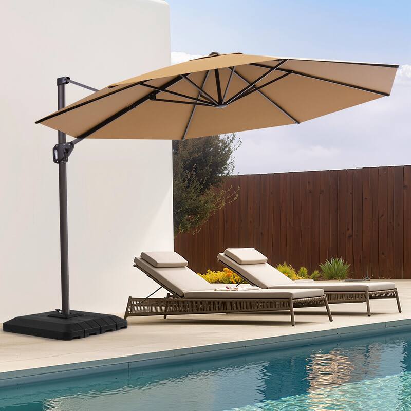 11 Ft Outdoor Patio Cantilever 360 Degree Rotation Offset Umbrella with 4-Piece Fillable Weighted Base