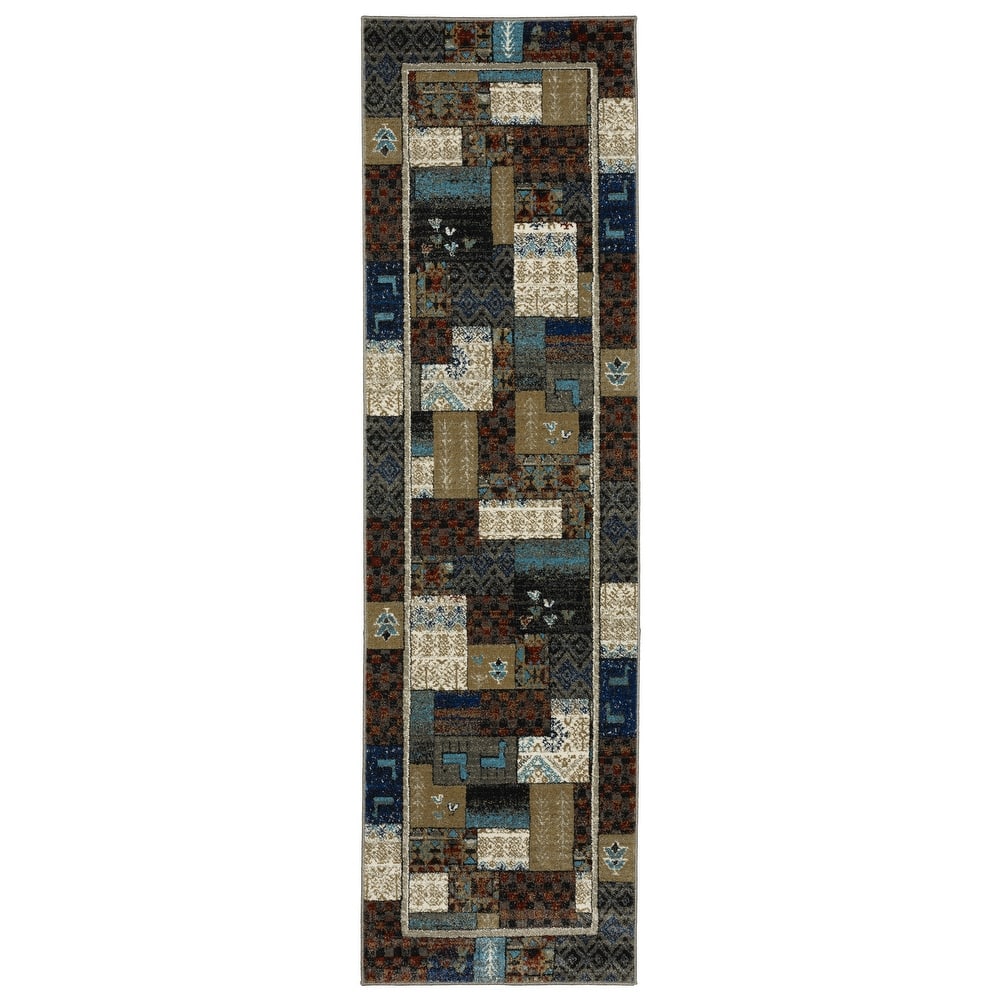 Style Haven Vance Tribal Patchwork Blue/Multicolored Area Rug.
