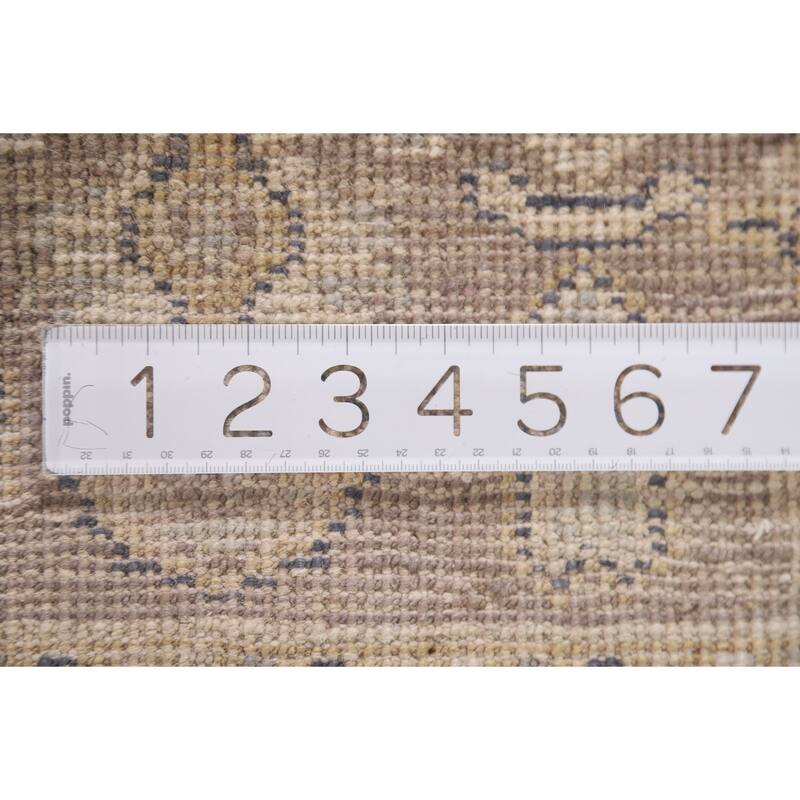 Hand Knotted Oriental 100% Wool Carpet Transitional Geometric Beige & Ivories Oushak Runner Rug - 9' 8'' X 2' 8''