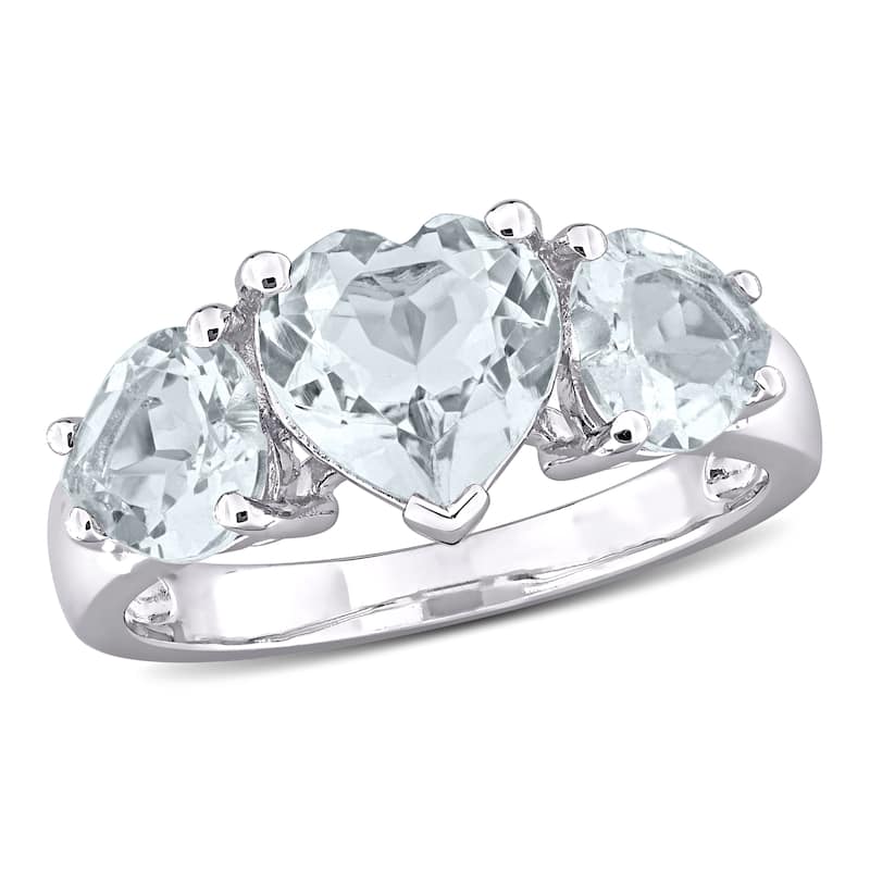 Miadora 2 4/5ct TGW Aquamarine 3-Stone Heart Ring in Sterling Silver