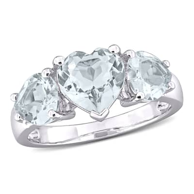 Miadora 2 4/5ct TGW Aquamarine 3-Stone Heart Ring in Sterling Silver