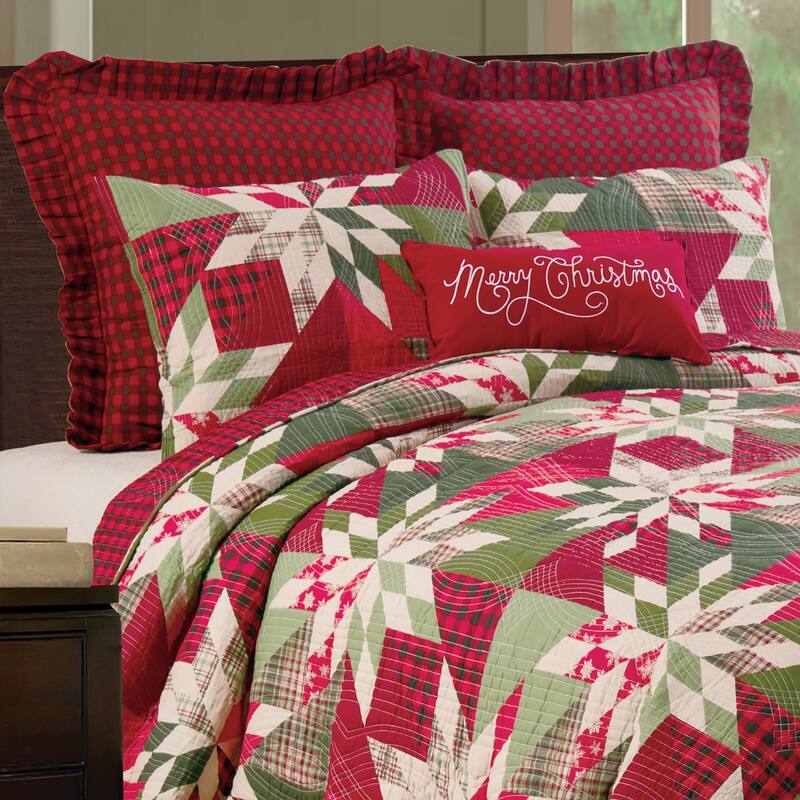 Northlyn Cotton Quilt Set - Reversible and Machine Washable - 3 Piece - Queen - Green