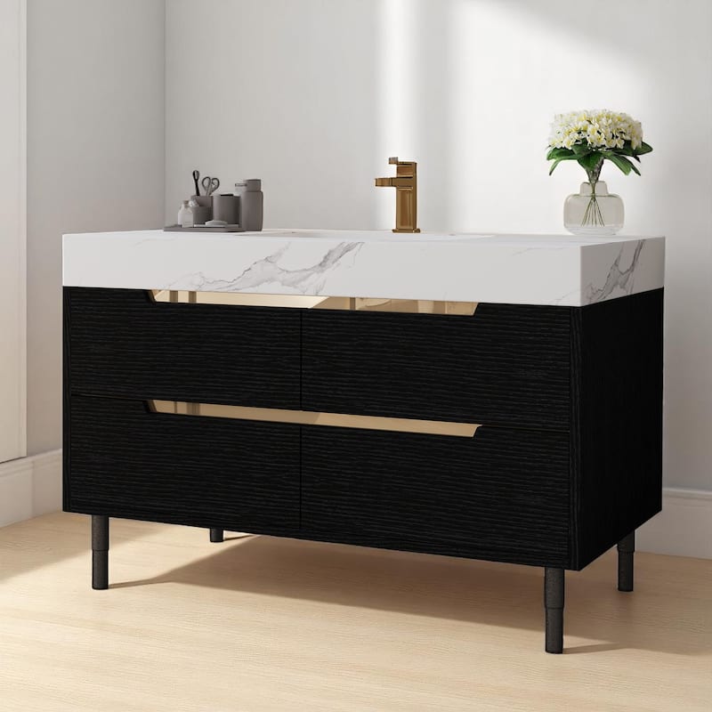 40" Wall-Mounted Bathroom Vanity with Oval Ceramic Sink, Floating Cabinet with Moisture-Resistant Countertop, Soft-Close Storage