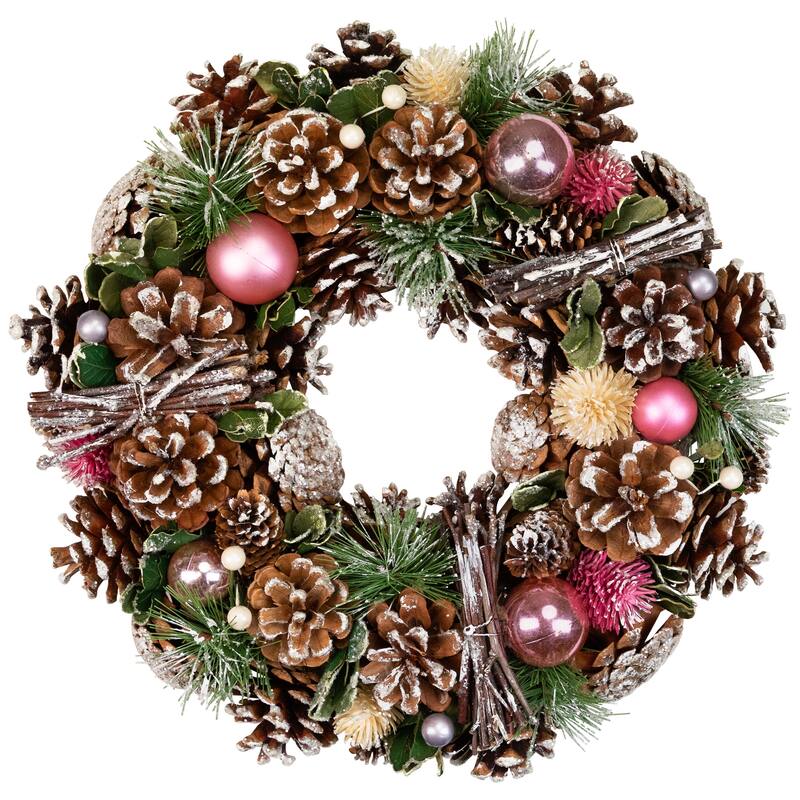 Pinecone, Twig and Thistle Frosted Artificial Christmas Wreath - 13.5" - Unlit