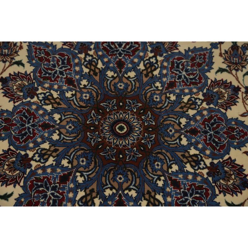 Hand Knotted Oriental 100% Kork Wool Carpet Traditional Floral Beige & Ivories Isfahan Area Rug - 10' 7'' X 6' 7''