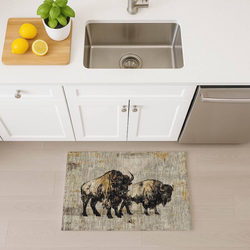 Machine Washable Indoor/ Outdoor Modern Buffalo Chantille Rug