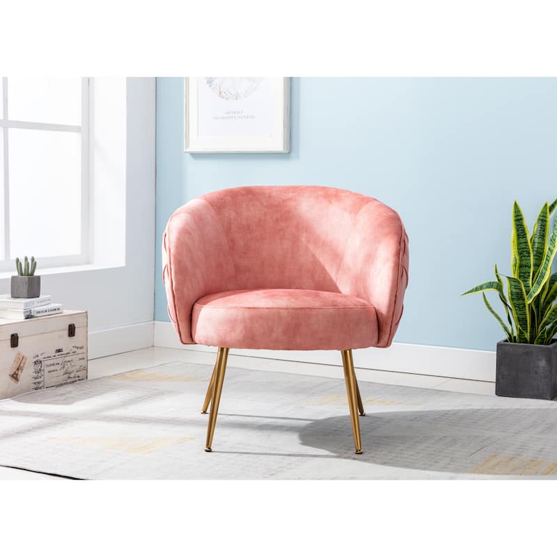 Gorgeous Living Room Accent Chair 1pc Button-Tufted Back Covering Rose Color Velvet Upholstered Metal Legs