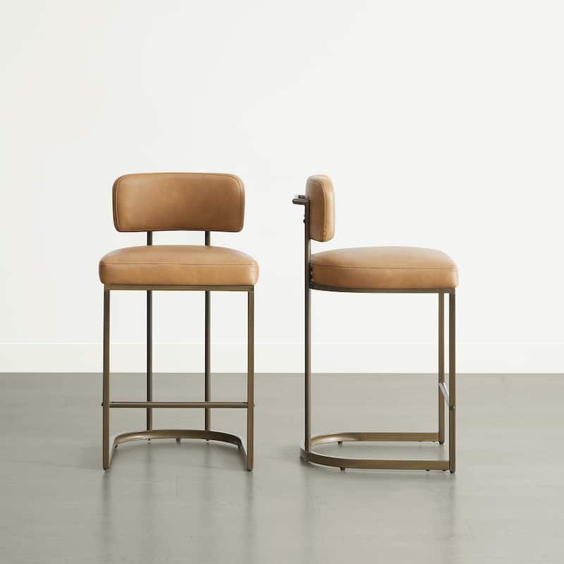 Arthur 26 inch Counter Height Bar Stool Set with Brass Frame - Set of 2 - Brown