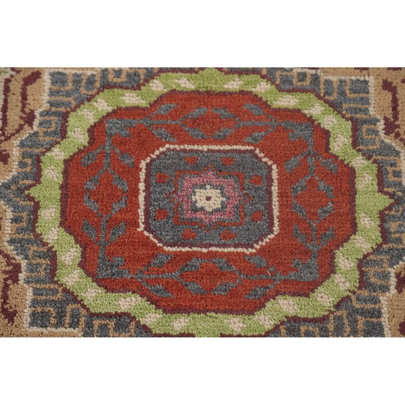 Geometric Grey Kazak Runner Rug Hand-Knotted Wool Carpet - 2'6"x 7'9"