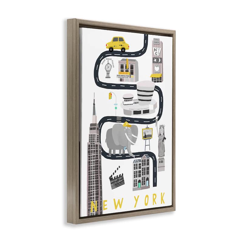 Stupell New York Whimsical Travel City Framed Floater Canvas Wall Art Design By Carla Daly