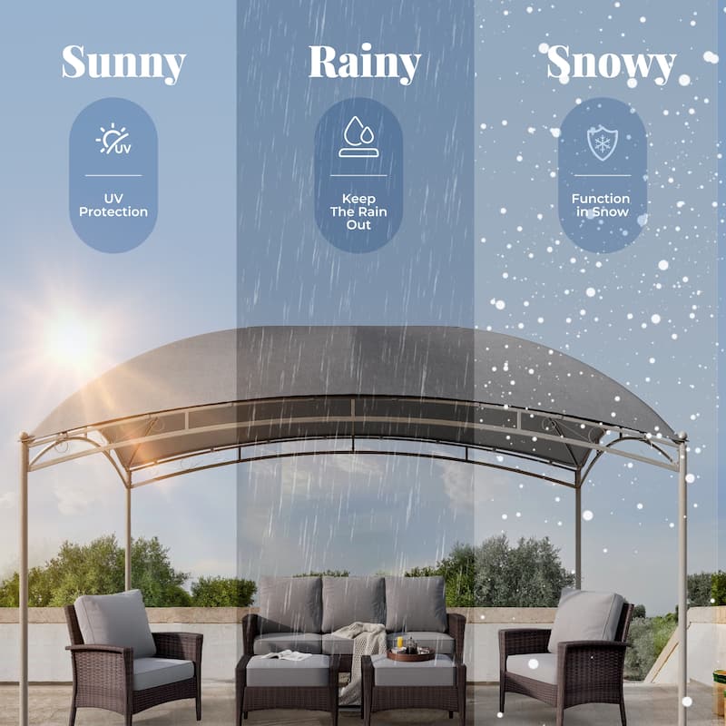 10 x13 FT Outdoor Gazebo Waterproof Arc Patio Canopy with Permanent Galvanized Iron Pipe Frame