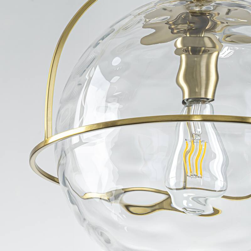 1-Light Modern Transitional Metal & Glass Pendant with Water-Ripple Glass Sphere for Living Room - 13.2" W x 19.3" H