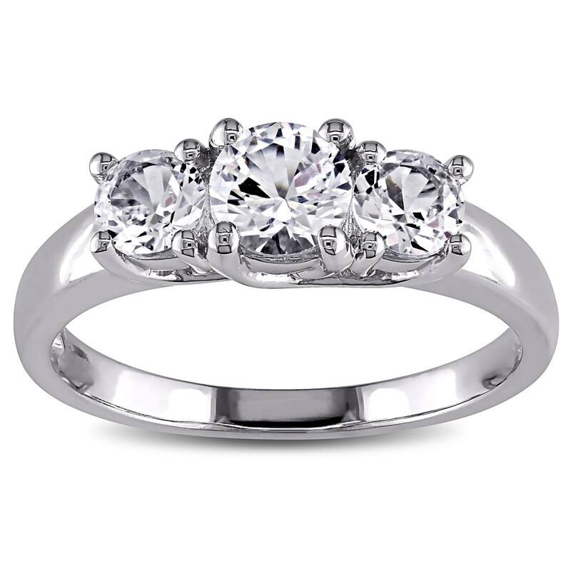 Miadora 10k White Gold 1 1/3ct TW Created White Sapphire 3-stone Engagement Ring