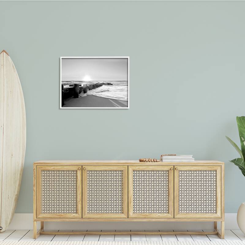 Stupell Beach Tide Sea Foam Landscape Black White Photography Framed Wall Art