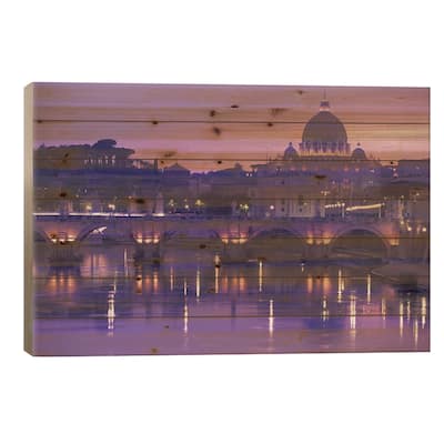 Ponte Sant'Angelo (Pons Aelius) With St. Peter's Basilica, Rome, Lazio Region, Italy Print On Wood by Walter Bibikow