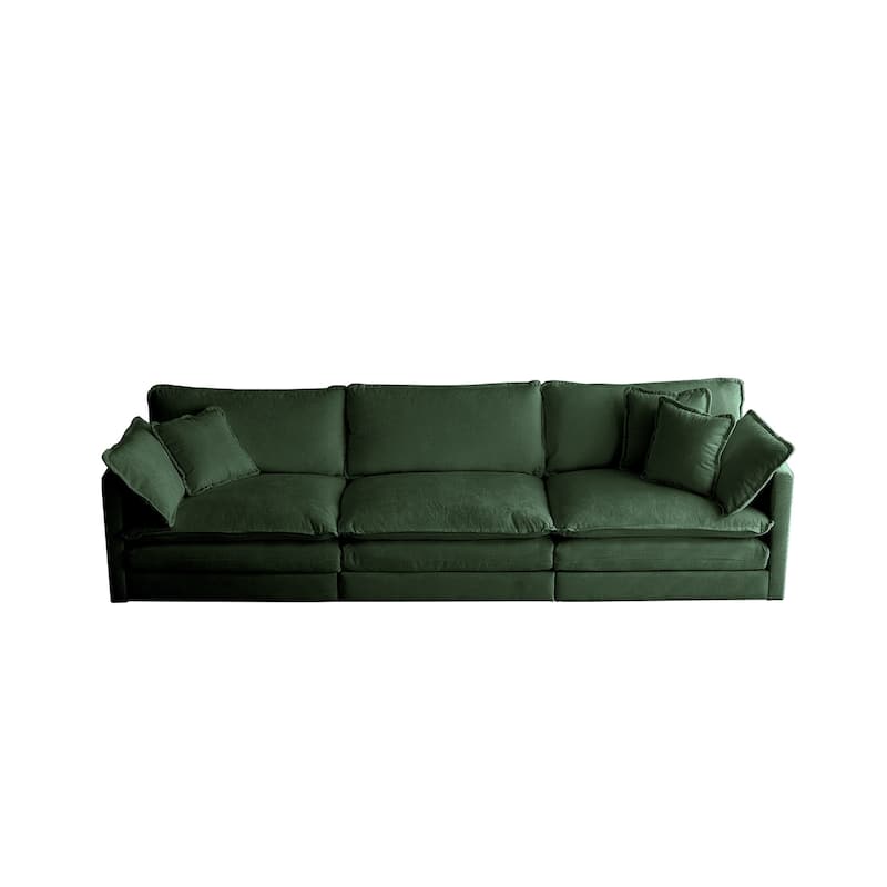 Mid Century Modern Sofa 3 Seater Sofa with 2 Arm Pillows and 3 Throw Pillows