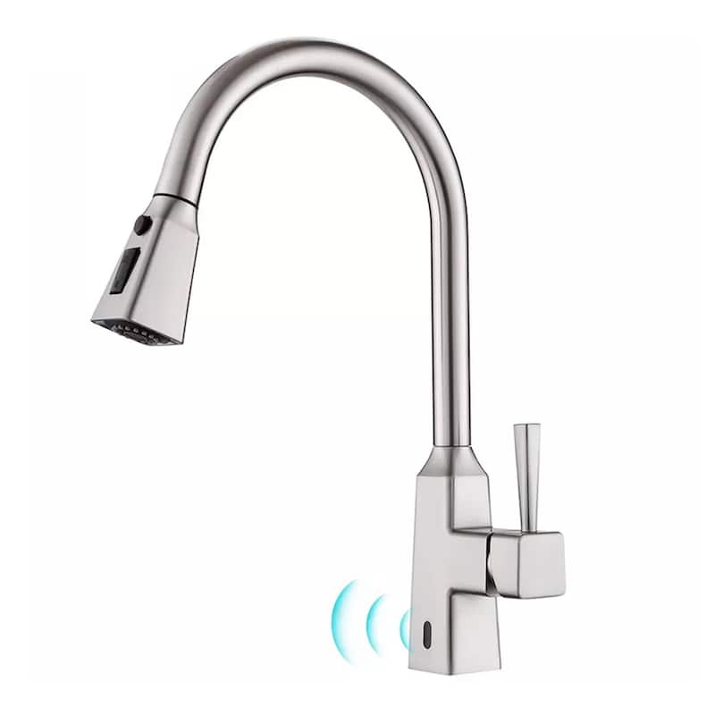 Single Handle Brushed Nickel Deck Mount Touchless Kitchen Faucet - 8.4 inch *16.1 inch