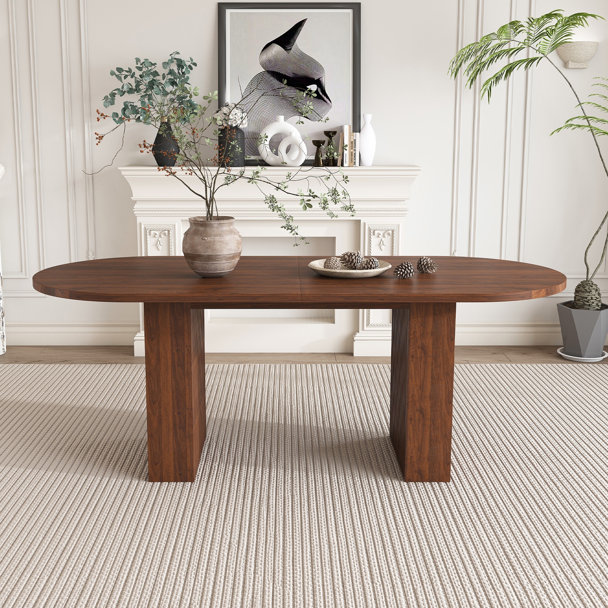 62.9 Inch Oval Dining Table For 6, Veneer Mdf Tabletop With Mdf Base, Modern Farmhouse Dininghouse Table