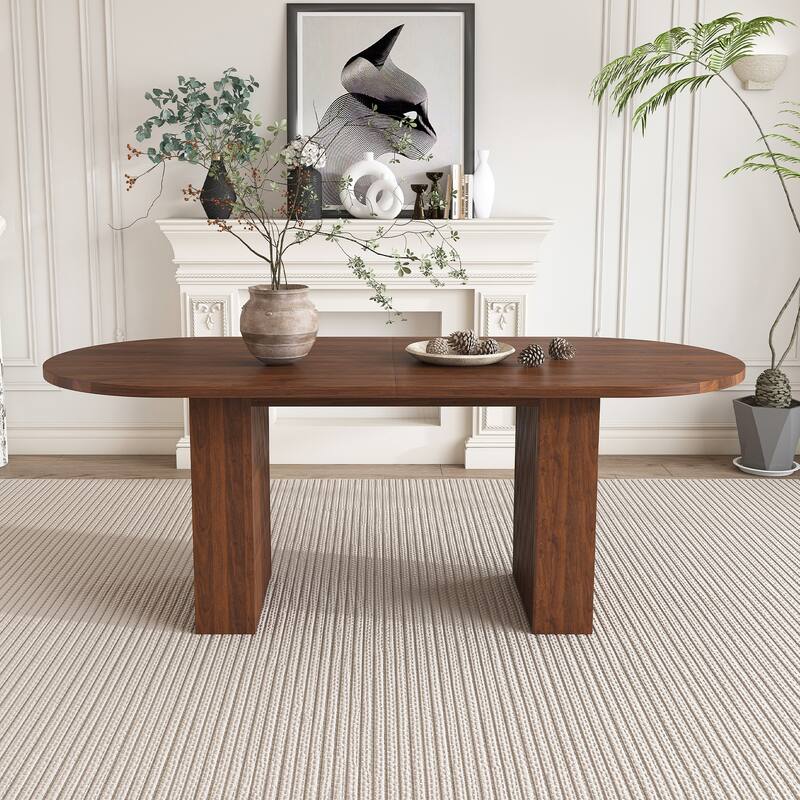Oval Dining Table for 6, Kitchen Table with Wood Tabletop, Waterproof Meeting Table Home Office Table