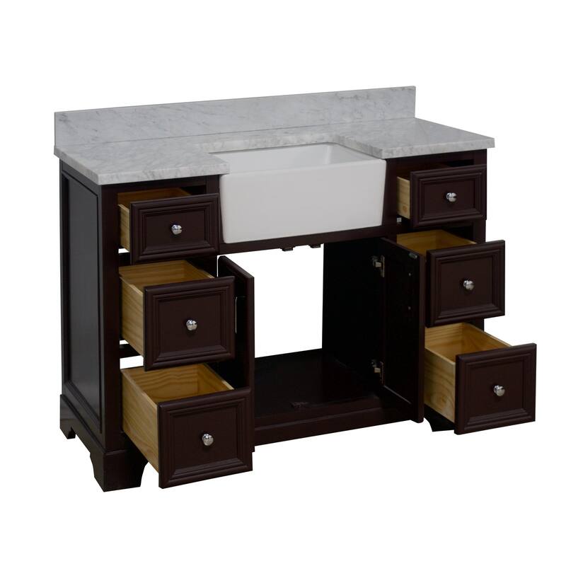 KitchenBathCollection Zelda 48" Farmhouse Bathroom Vanity with Carrara Marble Top