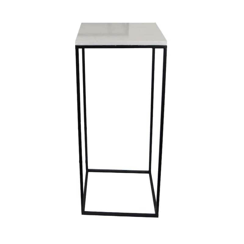 Plant Stand Table Set of 3, Black Metal, Square White Marble Top