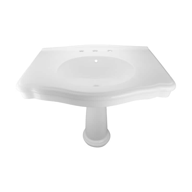 Darbyshire White Pedestal Sink with 8" Widespread Faucet Holes and Overflow (Set of 2) - N/A
