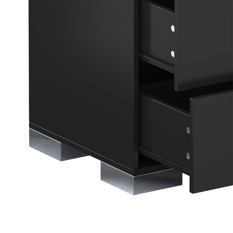 Nightstand with Metal Foot, Mirrored Bedside Table with 2 Drawers