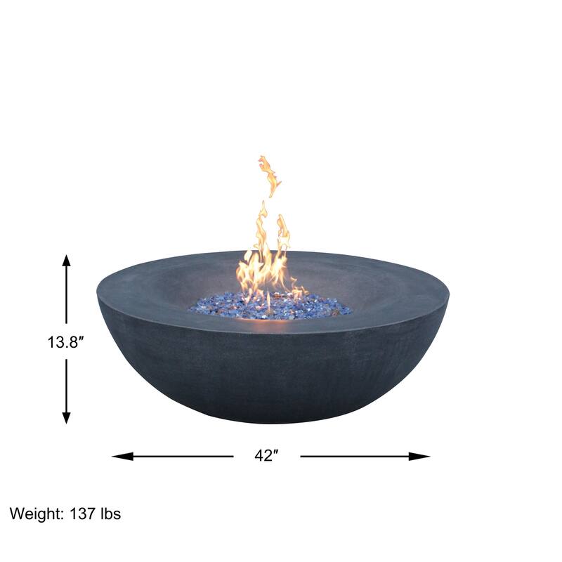 42 Inch Outdoor Concrete Propane Gas Fire Pit Bowl in Antique White Color