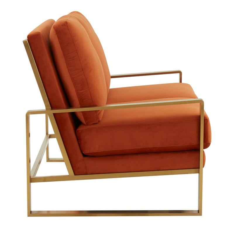 Jefferson Modern Two-Seater Velvet Loveseat with Brushed Gold Stainless Steel Base, Removable Cushions for Living Room or Lounge