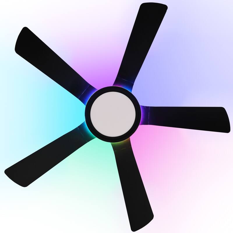 52 Inches RGB Flush Mount Ceiling Fan with Light,Reversible DC Motor for Bedroom Living Room Patio