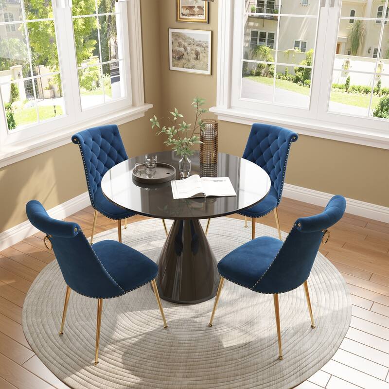 48" Light Luxury Black High Gloss Large Countertop Dining Table with Velvet Dining Chair Set