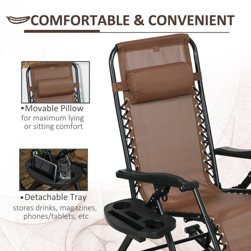 Outsunny Set of 2 Outdoor Rocking Chairs, Foldable Reclining Zero Gravity Lounge Rocker with Pillow, Cup & Phone Holder
