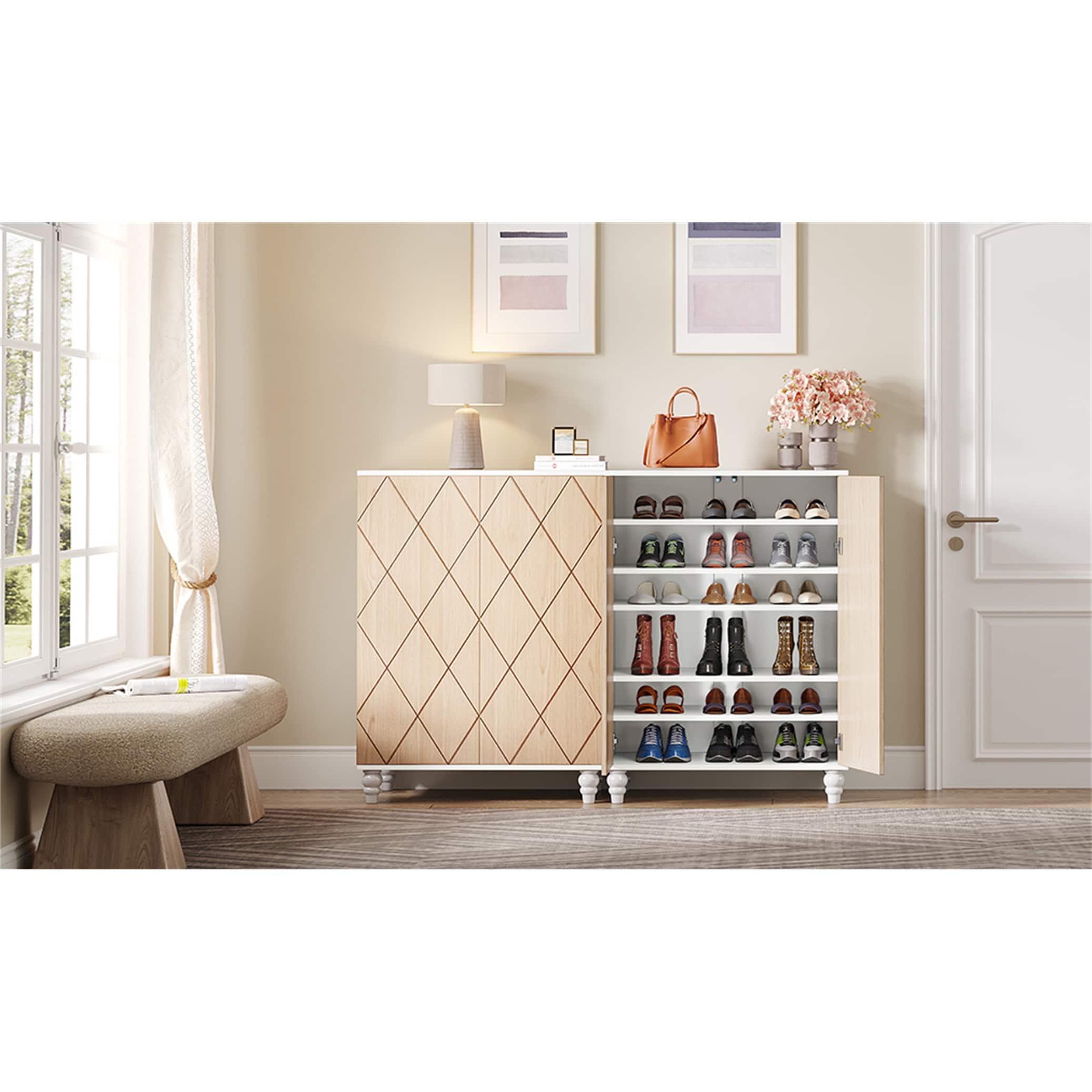 2-door Shoe Storage Cabinet with Solid Wood Legs - On Sale - Bed Bath ...