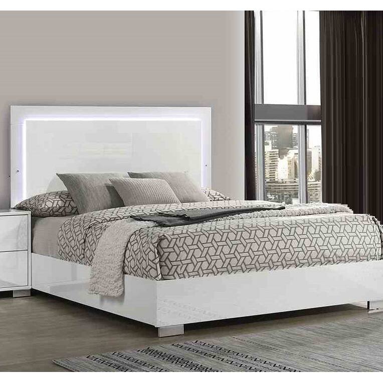 Contemporary Bed White Finish LED 1Pc Bedroom Furniture