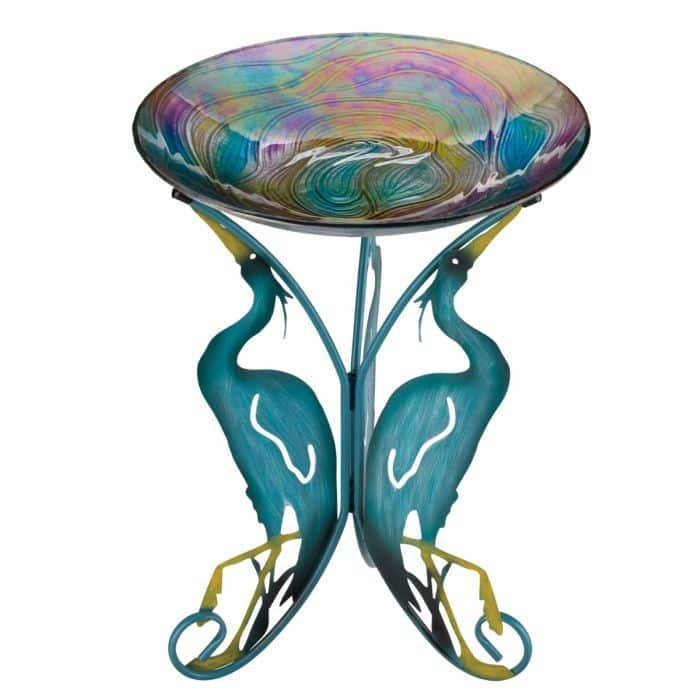 18" Birdbath with Decorative Stand - Heron