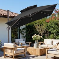 15 ft offset patio umbrella Outsunny Extra Large 15ft Patio Umbrella, Double-Sided Outdoor Market Umbrella with Crank Handle for Deck, Lawn, Backyard and Pool, Wine Red