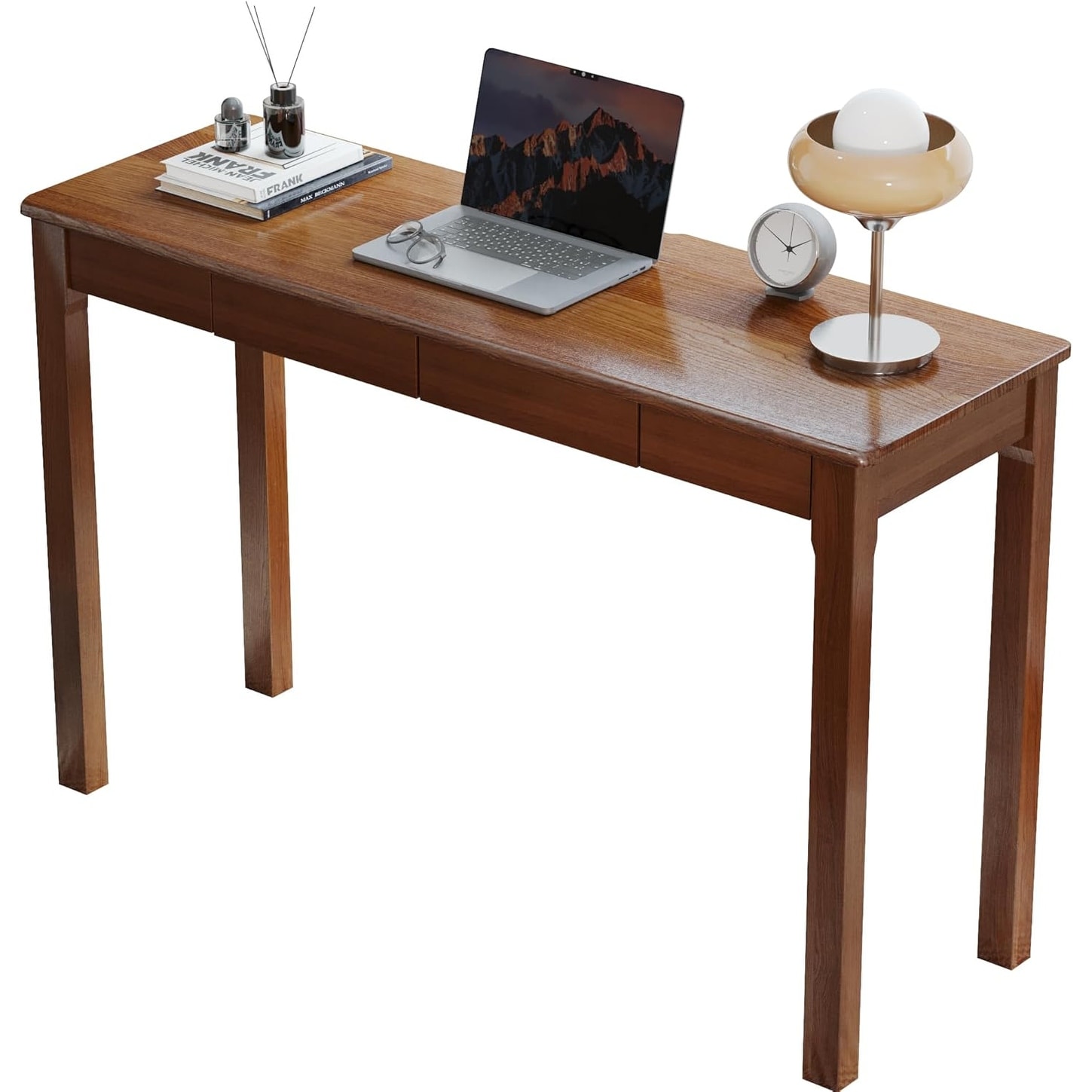 Vintage Narrow Solid Wood Desk with Drawers, Compact Study Table for Small Spaces