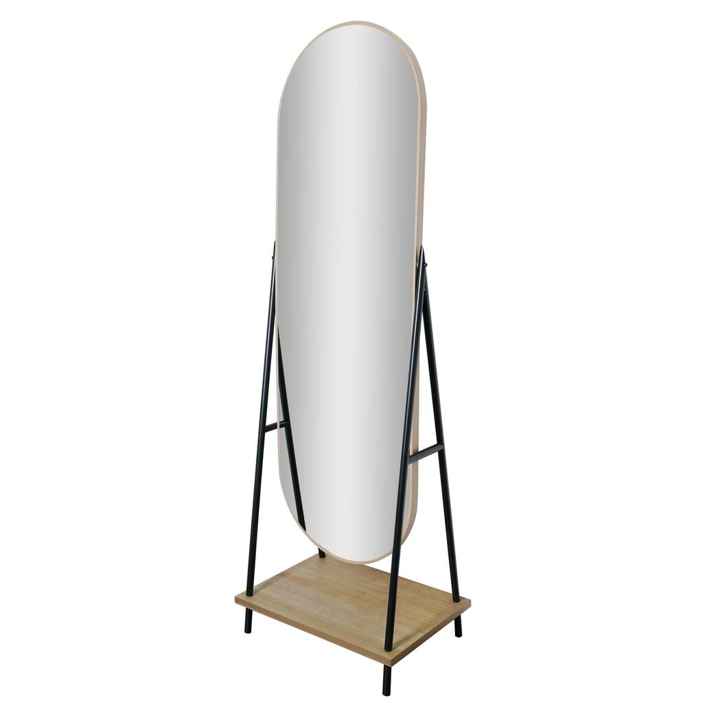 Metal & Wood Oval Cheval Swivel Floor Mirror with Shelf - 22" x 67"