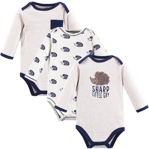 slide 1 of 1, Touched by Nature Baby Boy Organic Cotton Long-Sleeve Bodysuits 3pk, Hedgehog 0-3 Months - Hedgehog